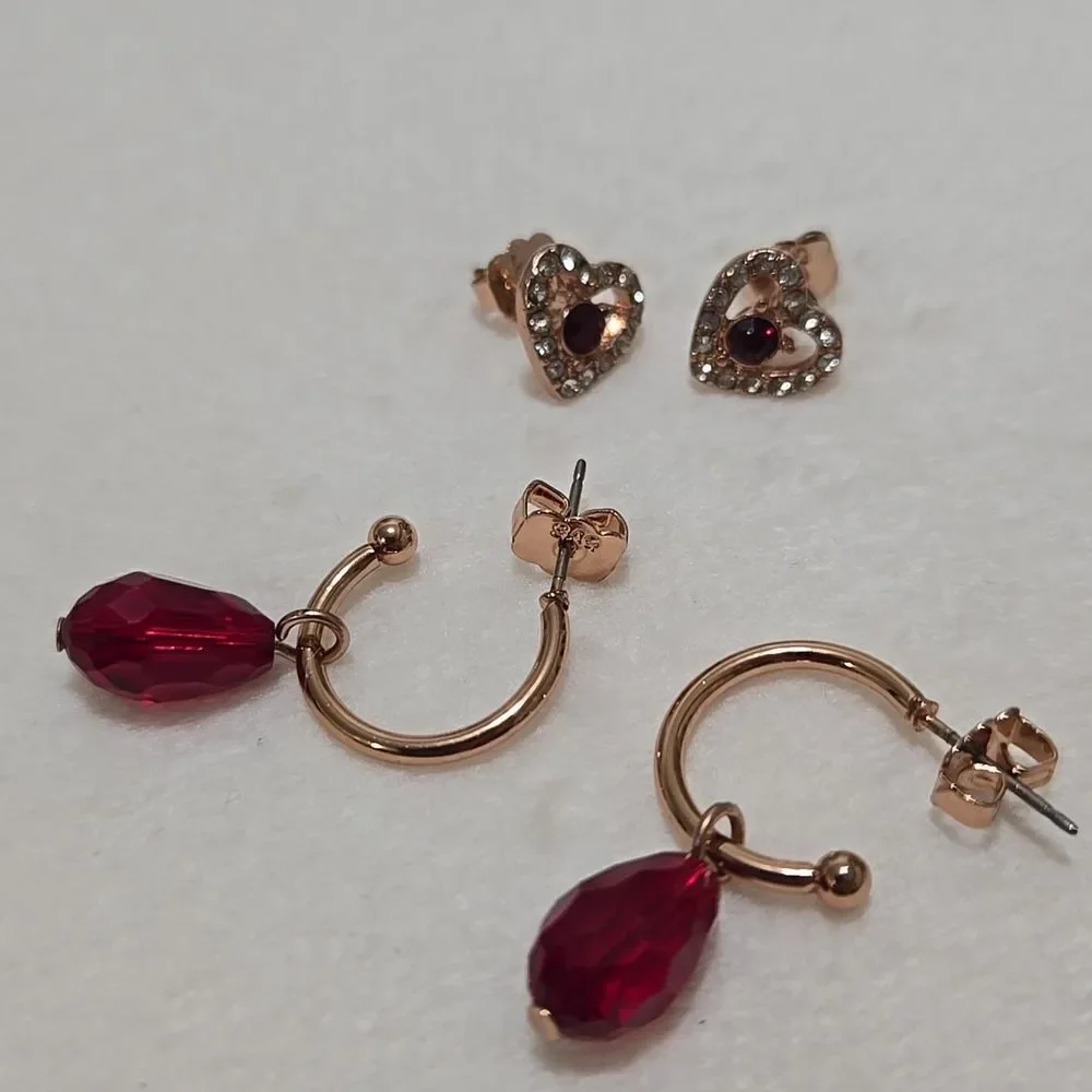 Avon Gold and Red Earrings Set